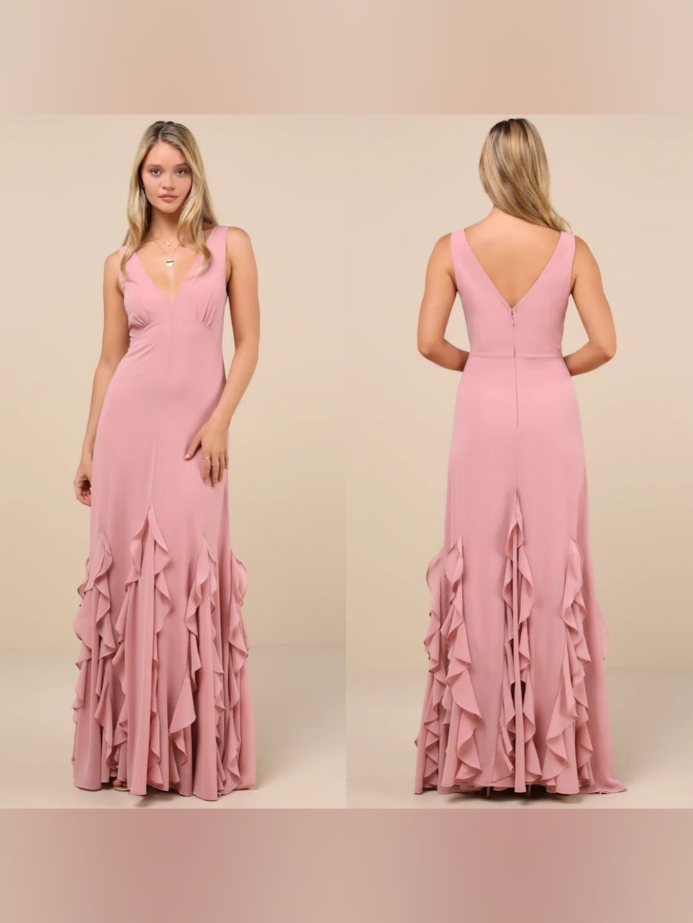 Lulus Alorna Rose Pink Sleeveless Ruffled Maxi Dress XS Wedding Party Formal